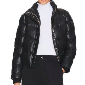 Snobbish Collection Lined Faux Leather Puffer Jacket in Black Women’s Size S